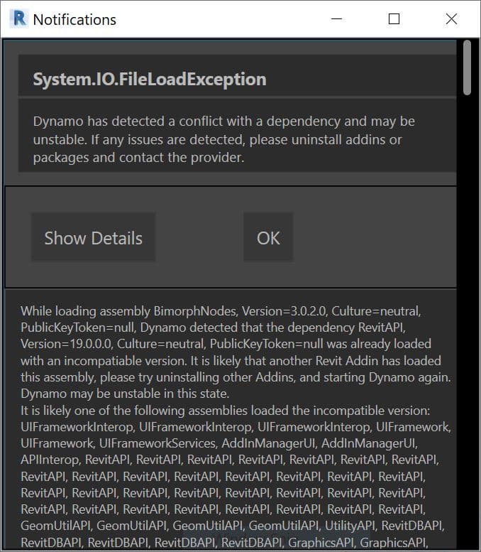 Dynamo Notifications Manager compatibility warnings