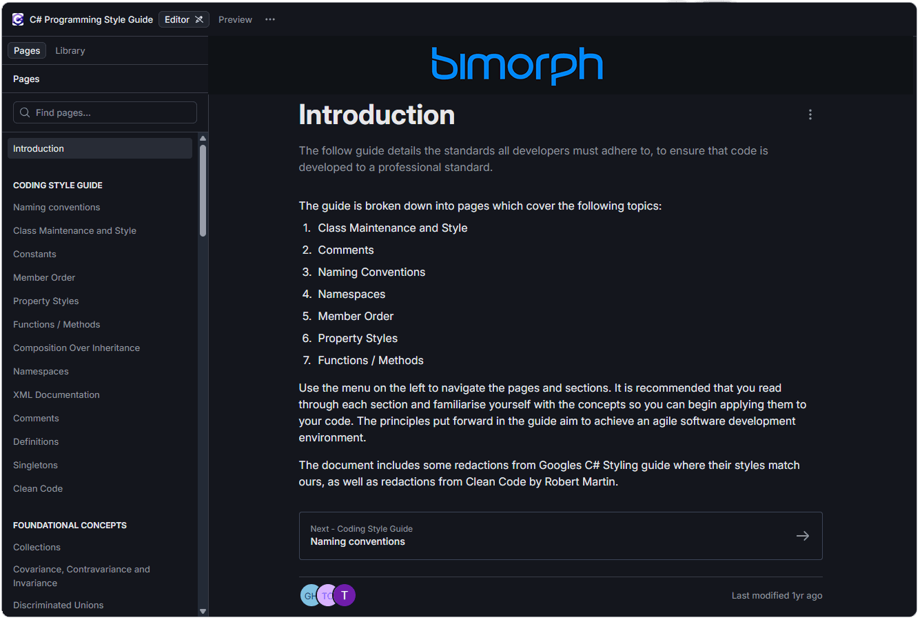 Bimorph coding standards documentation