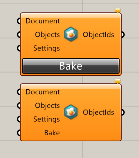The Bake to AutoCAD component with a Bake button, and with a Bake input