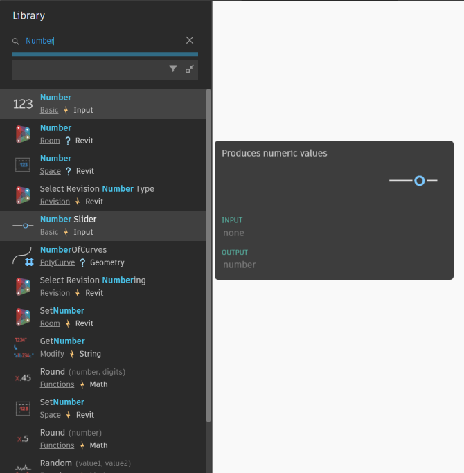 A Number Slider placed from the right-click search menu