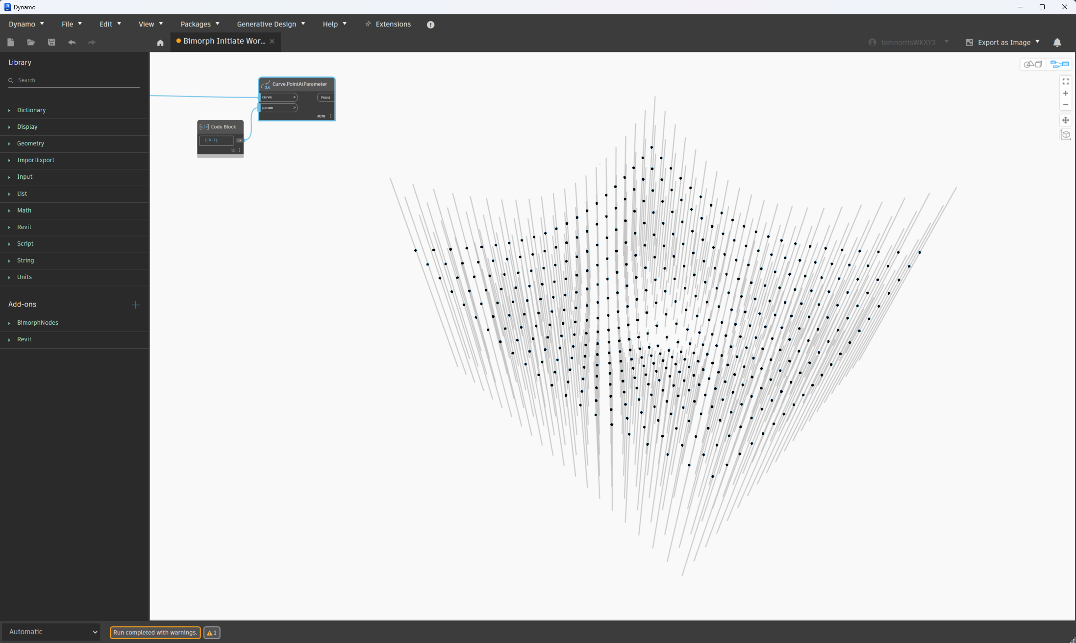 The points previewed along the framing lines in the viewport